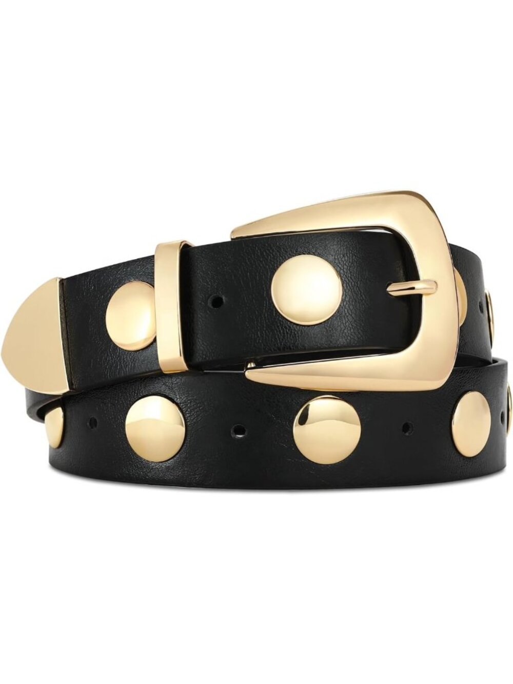 Stylish Black Leather Belt with Gold Buckle - Punk Studded Waist Belt for Women